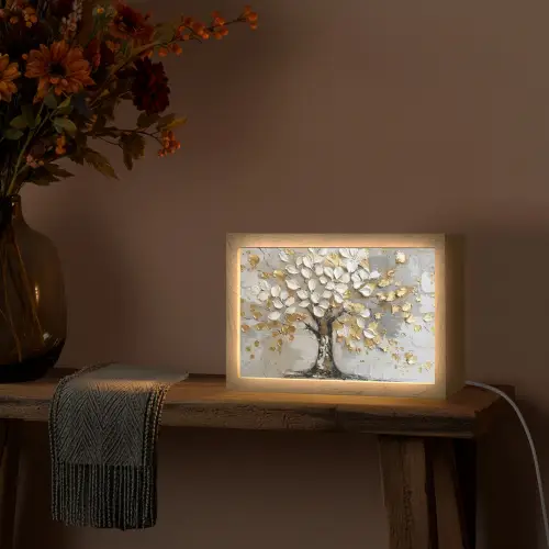 Boom - Beige - Grijs - Goud - Abstract Light Box met kabel (Tafellamp) klein -sfeer4