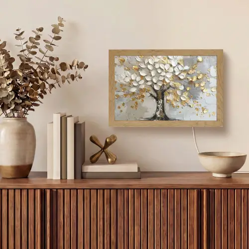 Boom - Beige - Grijs - Goud - Abstract Light Box met kabel (Tafellamp) klein -sfeer2