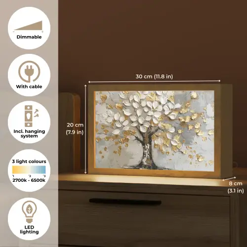 Boom - Beige - Grijs - Goud - Abstract Light Box met kabel (Tafellamp) klein -USP_EN