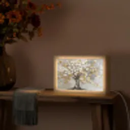 Boom - Beige - Grijs - Goud - Abstract Light Box met kabel (Tafellamp) klein -sfeer4