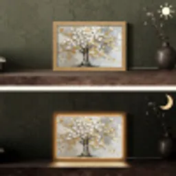 Boom - Beige - Grijs - Goud - Abstract Light Box met kabel (Tafellamp) klein -sfeer3