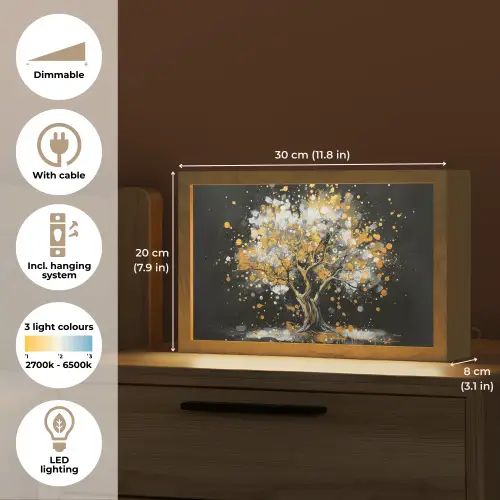 Boom - Zwart - Goud - Wit - Modern Light Box met kabel (Tafellamp) klein -USP_EN