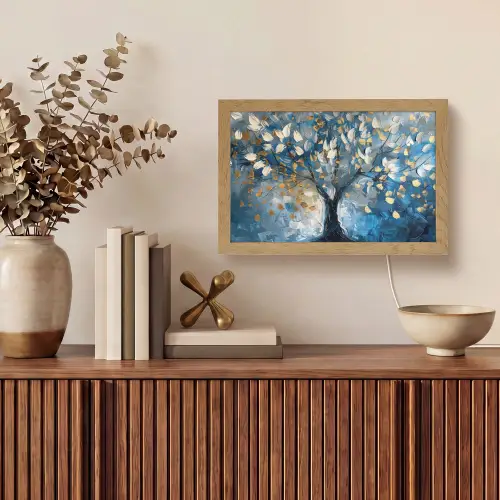 Boom - Blauw - Goud - Abstract Light Box met kabel (Tafellamp) klein -sfeer2