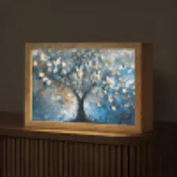 Boom - Blauw - Goud - Abstract Light Box met kabel (Tafellamp) klein -z3d_website