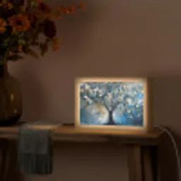 Boom - Blauw - Goud - Abstract Light Box met kabel (Tafellamp) klein -sfeer4