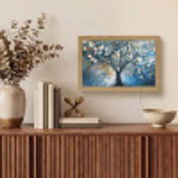 Boom - Blauw - Goud - Abstract Light Box met kabel (Tafellamp) klein -sfeer2