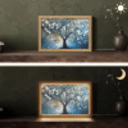 Boom - Blauw - Goud - Abstract Light Box met kabel (Tafellamp) klein -sfeer3