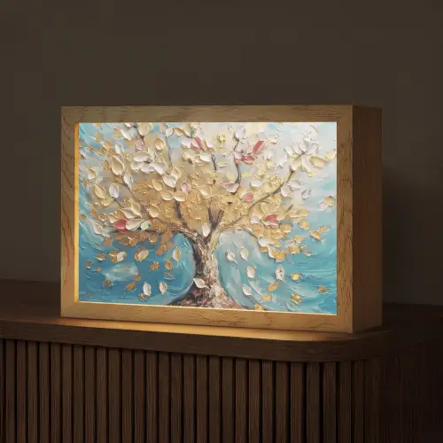 Boom - Blauw - Goud - Abstract - Modern Light Box met kabel (Tafellamp) klein -z3d_website