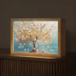 Boom - Blauw - Goud - Abstract - Modern Light Box met kabel (Tafellamp) klein -z3d_website