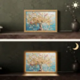 Boom - Blauw - Goud - Abstract - Modern Light Box met kabel (Tafellamp) klein -sfeer3