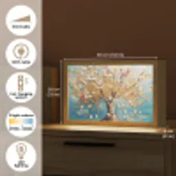 Boom - Blauw - Goud - Abstract - Modern Light Box met kabel (Tafellamp) klein -USP_EN