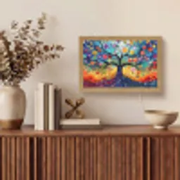 Boom - Kleurrijk - Bloemen - Kunst - Abstract Light Box met kabel (Tafellamp) klein -sfeer2