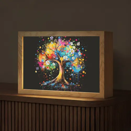 Boom - Kleurrijk - Bloemen - Zwart Light Box met kabel (Tafellamp) klein -z3d_website