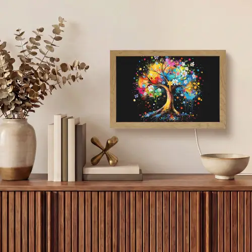 Boom - Kleurrijk - Bloemen - Zwart Light Box met kabel (Tafellamp) klein -sfeer2
