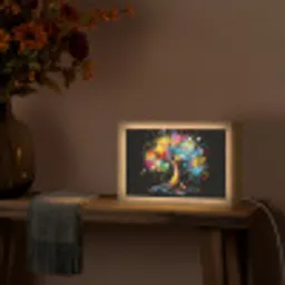 Boom - Kleurrijk - Bloemen - Zwart Light Box met kabel (Tafellamp) klein -sfeer4