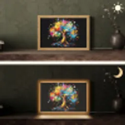 Boom - Kleurrijk - Bloemen - Zwart Light Box met kabel (Tafellamp) klein -sfeer3