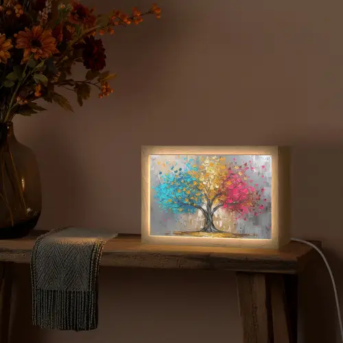 Boom - Kleurrijk - Grijs - Modern Light Box met kabel (Tafellamp) klein -sfeer4