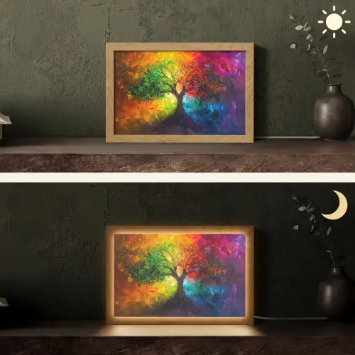 Boom - Kleurrijk - Modern - Abstract Light Box met kabel (Tafellamp) klein -sfeer3