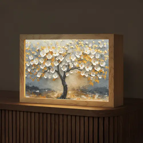 Boom - Bloemen - Goud - Beige Light Box met kabel (Tafellamp) klein -z3d_website