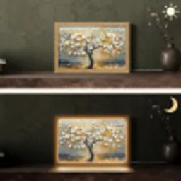 Boom - Bloemen - Goud - Beige Light Box met kabel (Tafellamp) klein -sfeer3