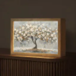 Boom - Goud - Bloemen - Abstract - Kunst Light Box met kabel (Tafellamp) klein -z3d_website
