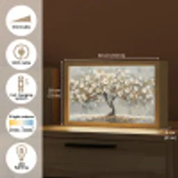 Boom - Goud - Bloemen - Abstract - Kunst Light Box met kabel (Tafellamp) klein -USP_EN