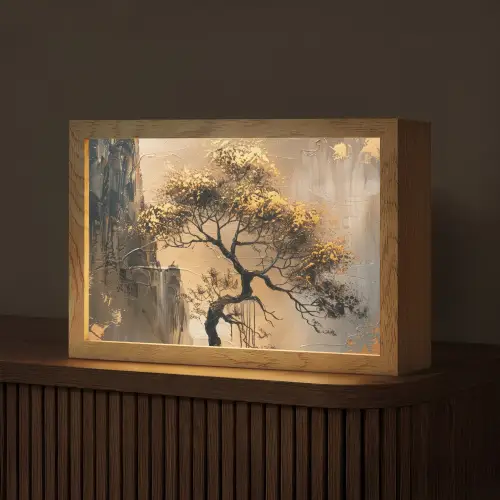 Boom - Goud - Landschap - Verf Light Box met kabel (Tafellamp) klein -z3d_website