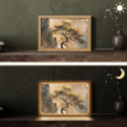 Boom - Goud - Landschap - Verf Light Box met kabel (Tafellamp) klein -sfeer3