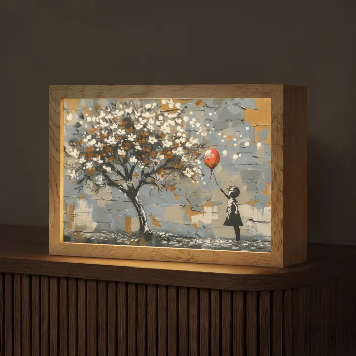 Boom - Graffiti - Banksy Style - Balloon Girl Light Box met kabel (Tafellamp) klein -z3d_website