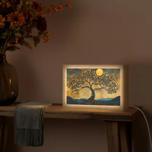 Boom - Industrieel - Abstract - Geel Light Box met kabel (Tafellamp) klein -sfeer4