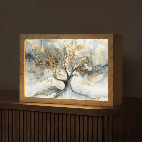 Boom - Modern - Abstract - Goud - Zwart - Wit Light Box met kabel (Tafellamp) klein -z3d_website