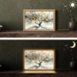 Boom - Modern - Abstract - Goud - Zwart - Wit Light Box met kabel (Tafellamp) klein -sfeer3