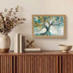 Boom - Modern - Verflook - Turquoise - Goud Light Box met kabel (Tafellamp) klein -sfeer2