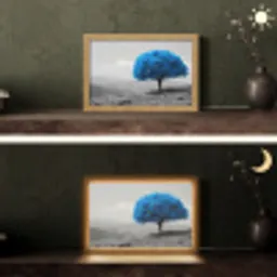 Boom - Natuur - Blauw - Zwart wit Light Box met kabel (Tafellamp) klein -sfeer3