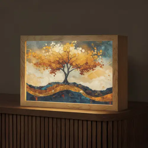Boom - Natuur - Goud - Modern Light Box met kabel (Tafellamp) klein -z3d_website