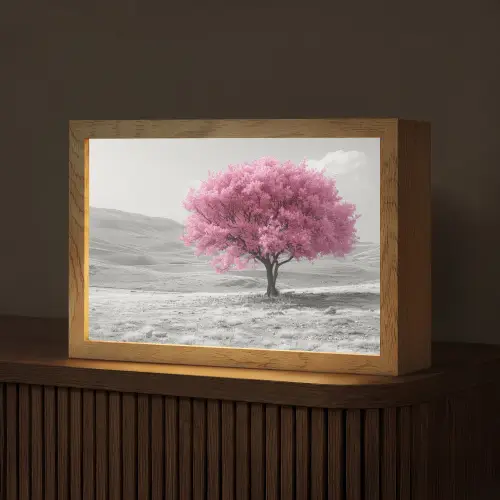 Boom - Natuur - Roze - Zwart wit Light Box met kabel (Tafellamp) klein -z3d_website