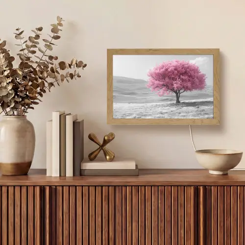 Boom - Natuur - Roze - Zwart wit Light Box met kabel (Tafellamp) klein -sfeer2