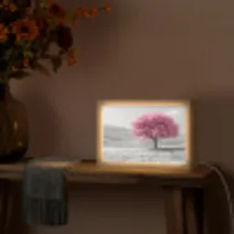 Boom - Natuur - Roze - Zwart wit Light Box met kabel (Tafellamp) klein -sfeer4