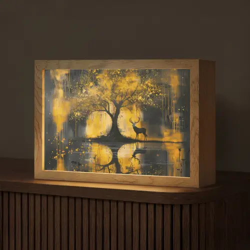 Boom - Verflook - Hert - Natuur - Goud Light Box met kabel (Tafellamp) klein -z3d_website