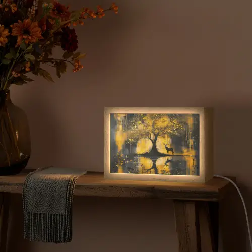 Boom - Verflook - Hert - Natuur - Goud Light Box met kabel (Tafellamp) klein -sfeer4