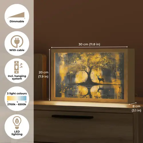 Boom - Verflook - Hert - Natuur - Goud Light Box met kabel (Tafellamp) klein -USP_EN