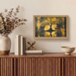 Boom - Verflook - Hert - Natuur - Goud Light Box met kabel (Tafellamp) klein -sfeer2