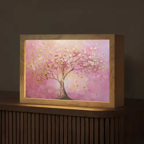 Boom - Roze - Goud - Modern Light Box met kabel (Tafellamp) klein -z3d_website