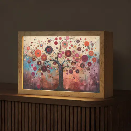 Boom - Paars - Abstract - Kunst Light Box met kabel (Tafellamp) klein -z3d_website