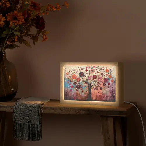 Boom - Paars - Abstract - Kunst Light Box met kabel (Tafellamp) klein -sfeer4