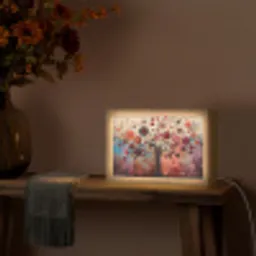 Boom - Paars - Abstract - Kunst Light Box met kabel (Tafellamp) klein -sfeer4