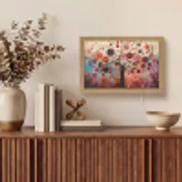 Boom - Paars - Abstract - Kunst Light Box met kabel (Tafellamp) klein -sfeer2