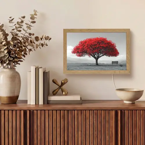 Boom - Rood - Natuur - Zwart wit Light Box met kabel (Tafellamp) klein -sfeer2