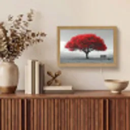 Boom - Rood - Natuur - Zwart wit Light Box met kabel (Tafellamp) klein -sfeer2