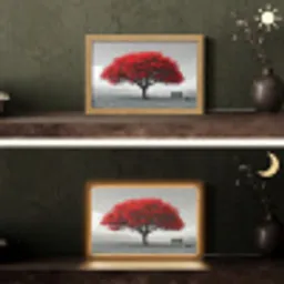 Boom - Rood - Natuur - Zwart wit Light Box met kabel (Tafellamp) klein -sfeer3